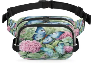 Fluttering Garden Waterproof Unisex Square Fanny Pack, Adjustable Waist Bag with Pockets, Sturdy Lightweight Crossbody Bag for Travel, Running, Hiking (9x6.1x2.5 Inches)