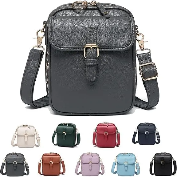 Forcipower Crossbody Leather Bag, Small Urvashi Purse with Card Slots, Vintage Double Layer Anti Theft Purse