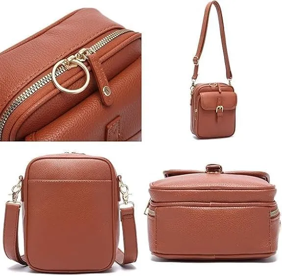 Forcipower Crossbody Leather Bag, Small Urvashi Purse with Card Slots, Vintage Double Layer Anti Theft Purse