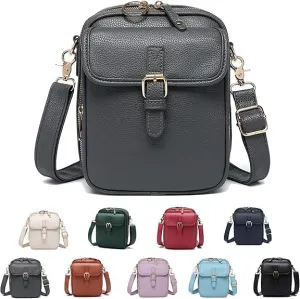 Forcipower Crossbody Leather Bag, Small Urvashi Purse with Card Slots, Vintage Double Layer Anti Theft Purse