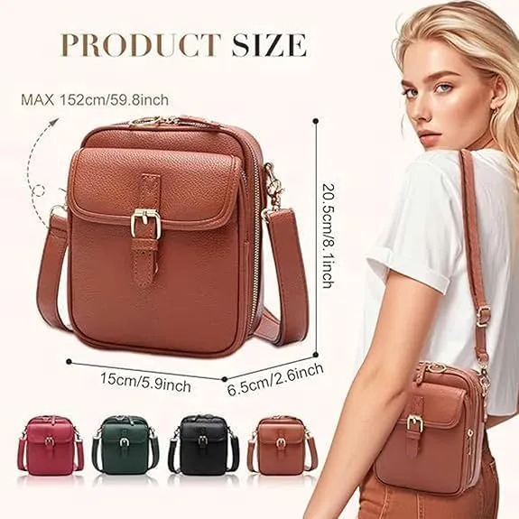 Forcipower Crossbody Leather Bag, Small Urvashi Purse with Card Slots, Vintage Double Layer Anti Theft Purse