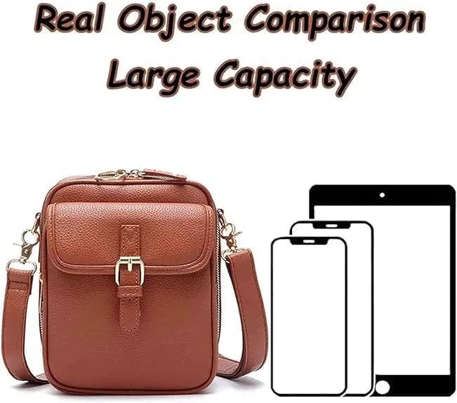 Forcipower Crossbody Leather Bag, Small Urvashi Purse with Card Slots, Vintage Double Layer Anti Theft Purse