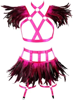 Full Body Harness for Women Feathers Epaulets Lingerie cage Set Gothic Punk Garter Belt Halloween Burning Man
