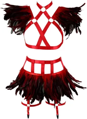 Full Body Harness for Women Feathers Epaulets Lingerie cage Set Gothic Punk Garter Belt Halloween Burning Man