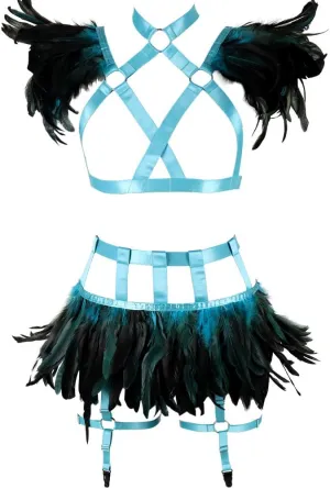 Full Body Harness for Women Feathers Epaulets Lingerie cage Set Gothic Punk Garter Belt Halloween Burning Man