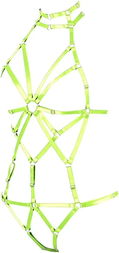 Full body harness for women Lingerie cage Festival Rave Chest strap Garter belt set Punk Goth Halloween Stretchy Fabric