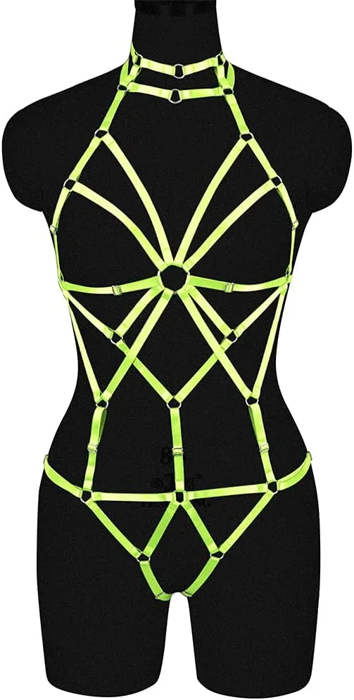 Full body harness for women Lingerie cage Festival Rave Chest strap Garter belt set Punk Goth Halloween Stretchy Fabric
