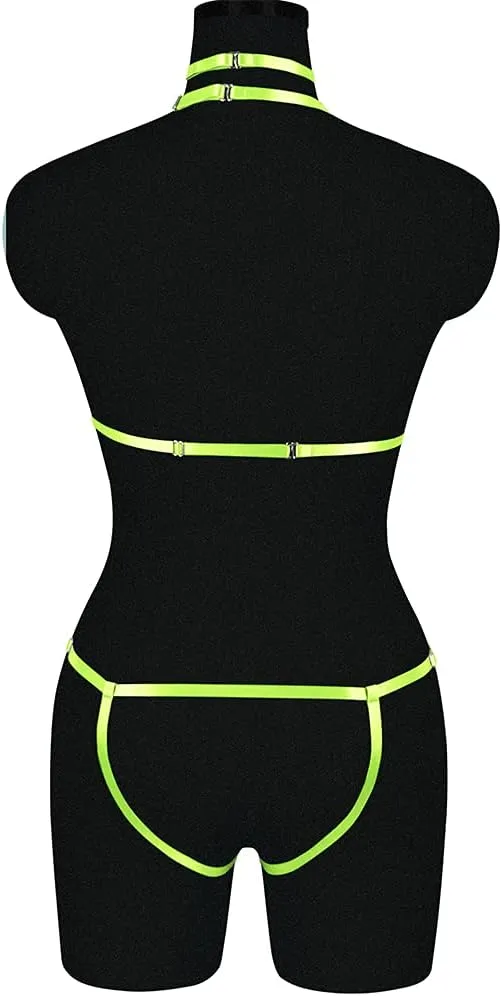 Full body harness for women Lingerie cage Festival Rave Chest strap Garter belt set Punk Goth Halloween Stretchy Fabric