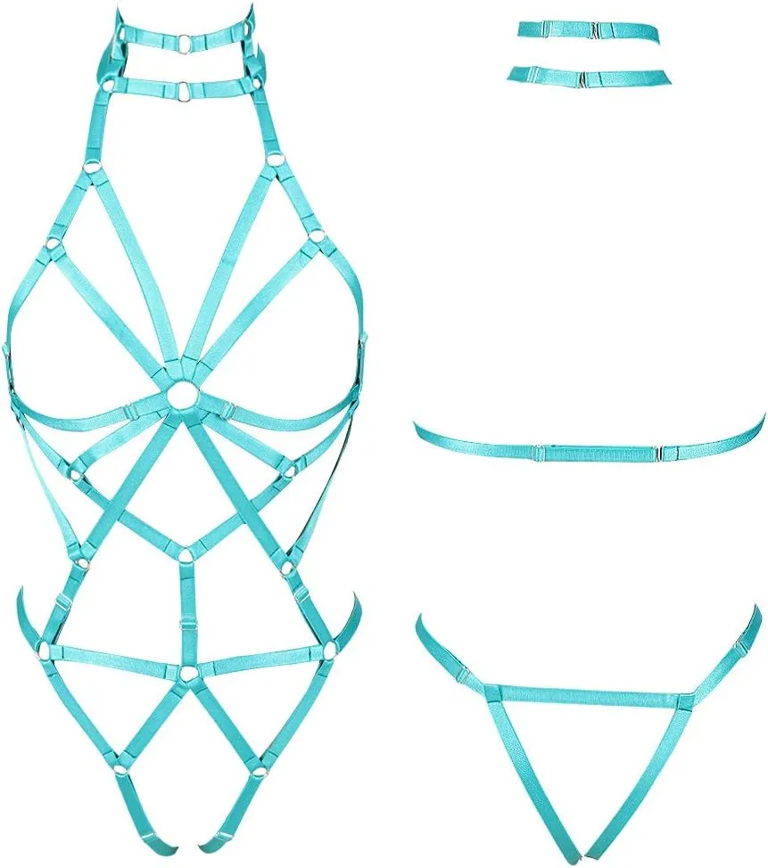 Full body harness for women Lingerie cage Festival Rave Chest strap Garter belt set Punk Goth Halloween Stretchy Fabric