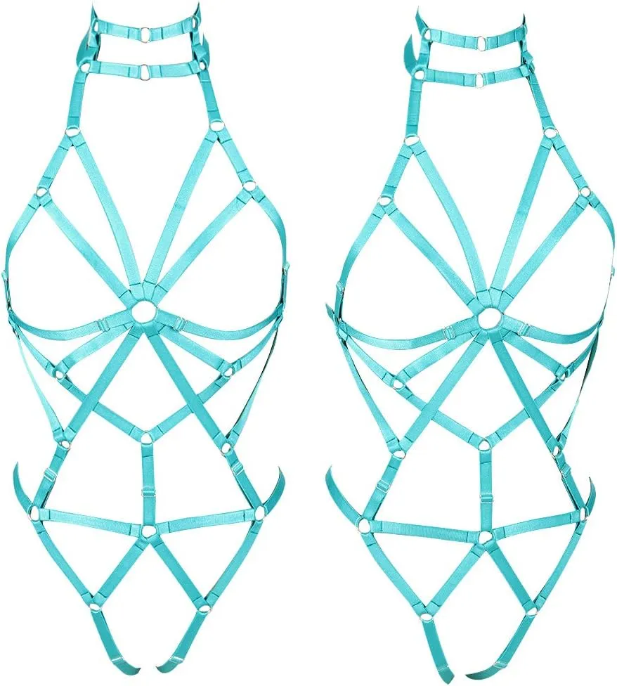 Full body harness for women Lingerie cage Festival Rave Chest strap Garter belt set Punk Goth Halloween Stretchy Fabric