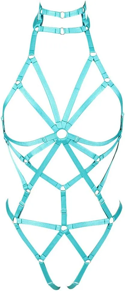 Full body harness for women Lingerie cage Festival Rave Chest strap Garter belt set Punk Goth Halloween Stretchy Fabric