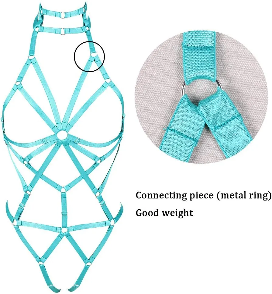 Full body harness for women Lingerie cage Festival Rave Chest strap Garter belt set Punk Goth Halloween Stretchy Fabric