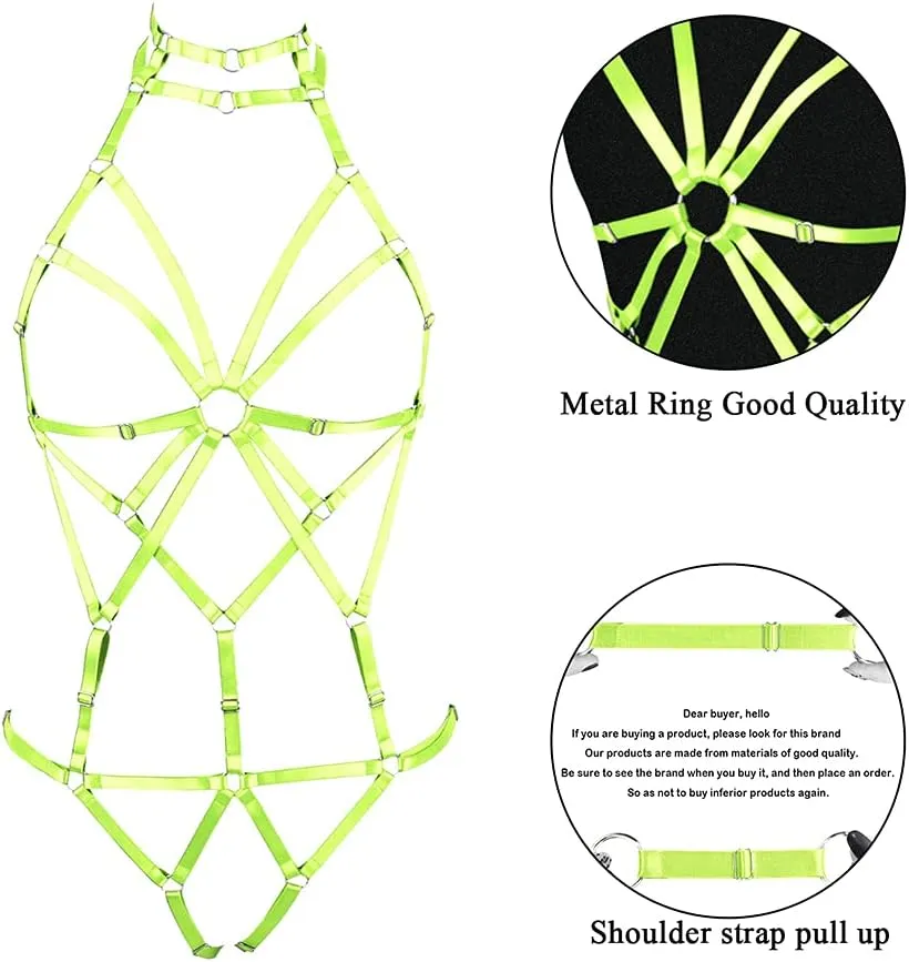 Full body harness for women Lingerie cage Festival Rave Chest strap Garter belt set Punk Goth Halloween Stretchy Fabric