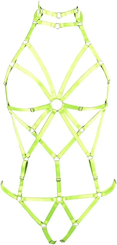 Full body harness for women Lingerie cage Festival Rave Chest strap Garter belt set Punk Goth Halloween Stretchy Fabric