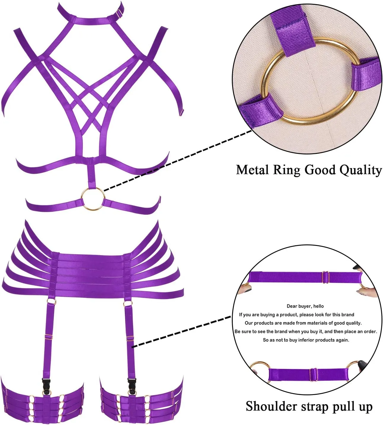 Full Harness Garter Bra Set Lingerie Women Cage Punk Gothic Belt Festival Rave Plus Size Dance Photography Clothing