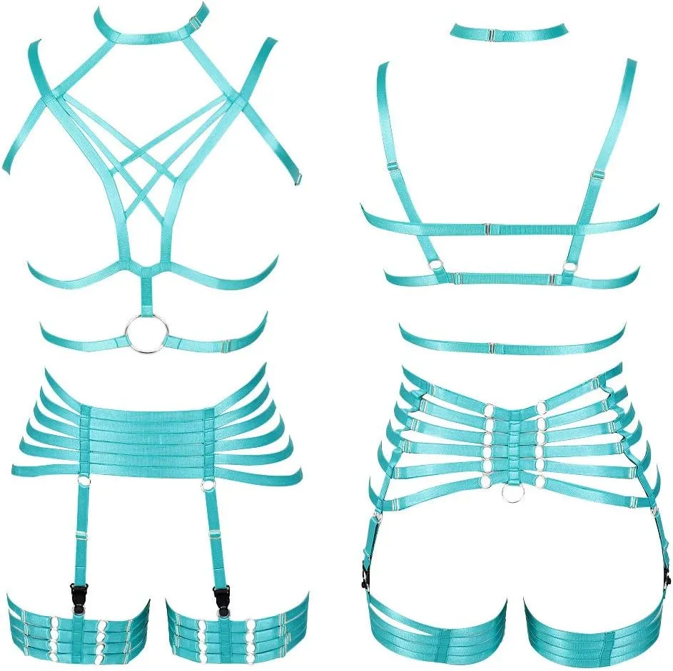Full Harness Garter Bra Set Lingerie Women Cage Punk Gothic Belt Festival Rave Plus Size Dance Photography Clothing