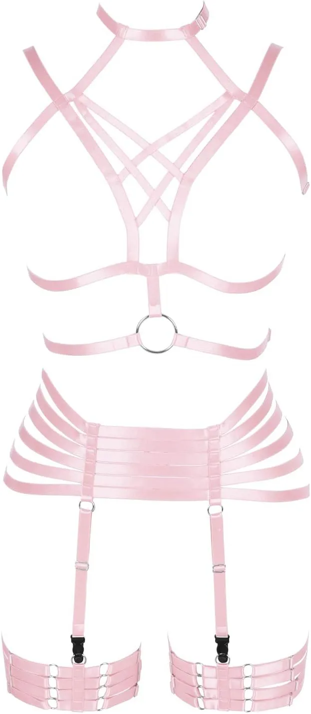Full Harness Garter Bra Set Lingerie Women Cage Punk Gothic Belt Festival Rave Plus Size Dance Photography Clothing
