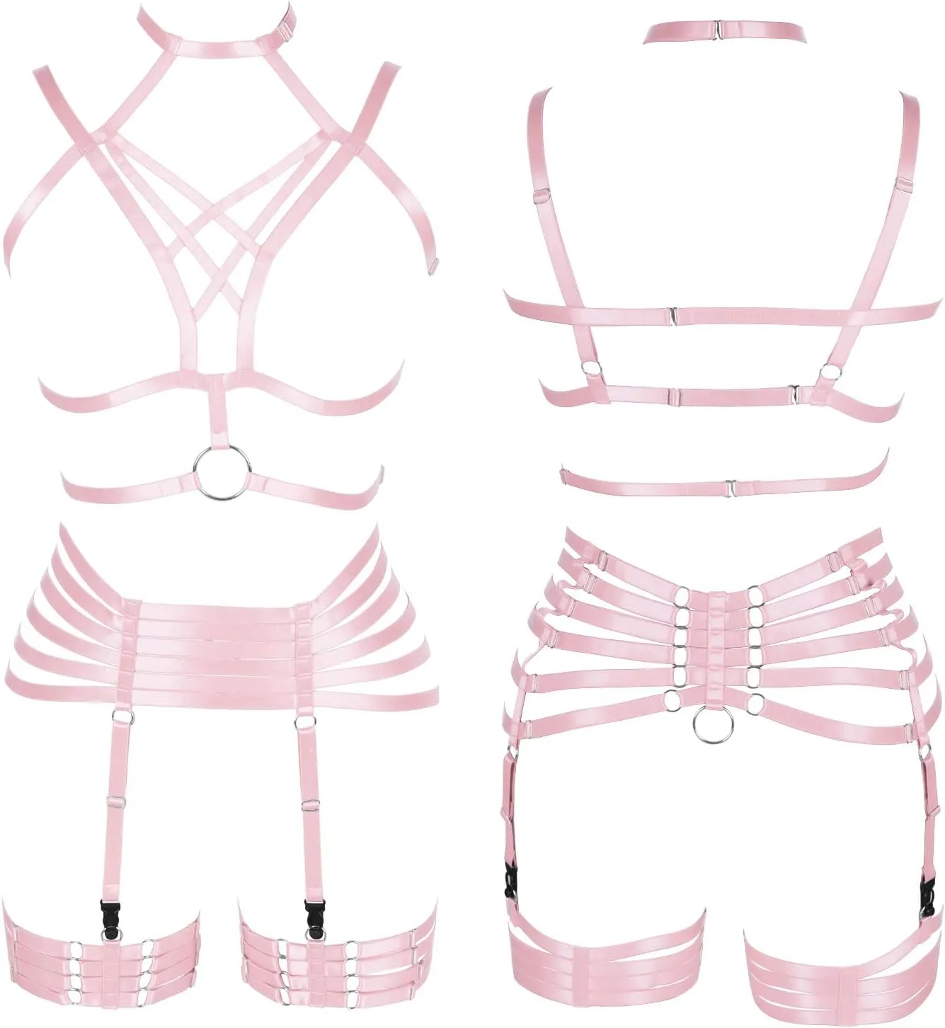 Full Harness Garter Bra Set Lingerie Women Cage Punk Gothic Belt Festival Rave Plus Size Dance Photography Clothing