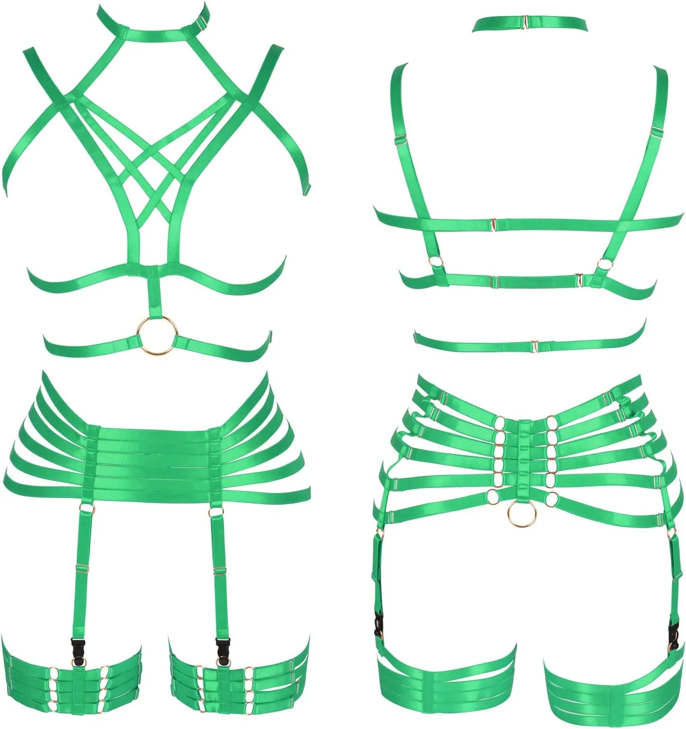 Full Harness Garter Bra Set Lingerie Women Cage Punk Gothic Belt Festival Rave Plus Size Dance Photography Clothing