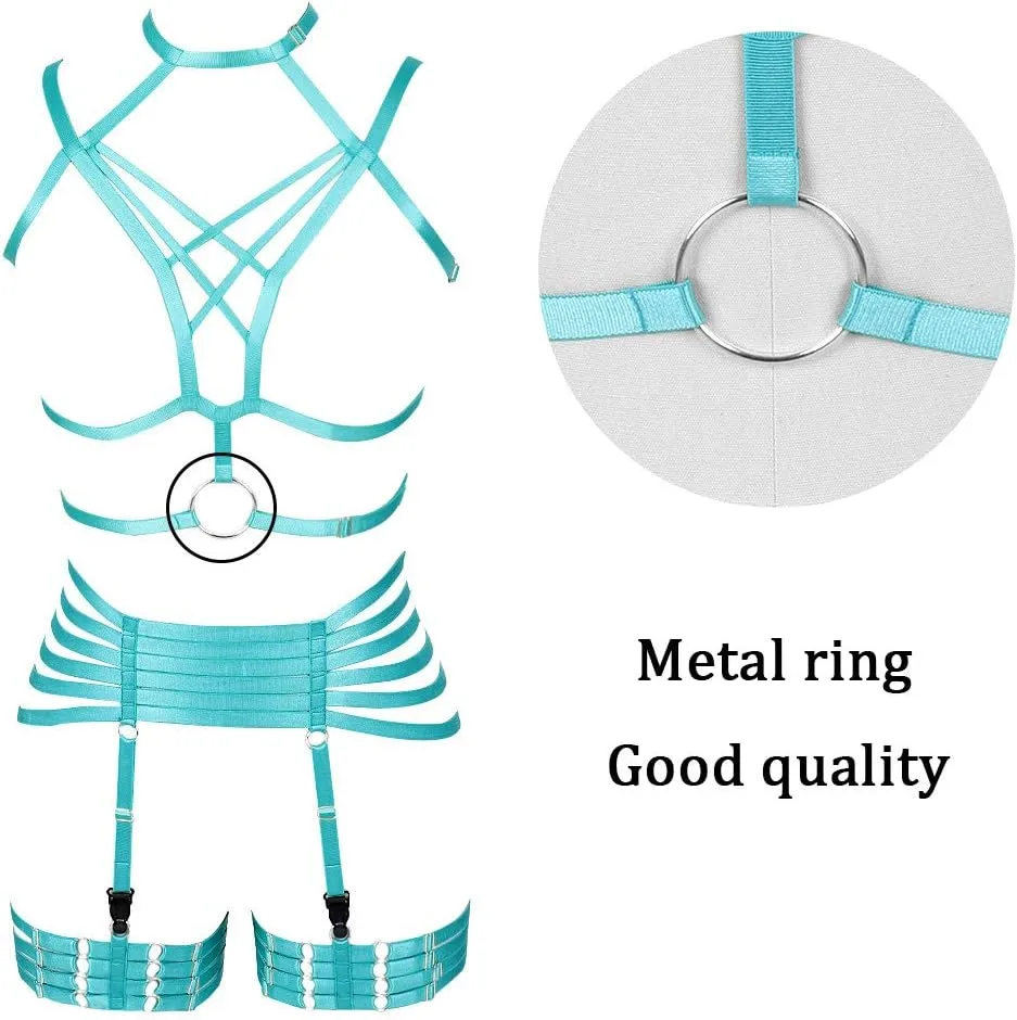 Full Harness Garter Bra Set Lingerie Women Cage Punk Gothic Belt Festival Rave Plus Size Dance Photography Clothing