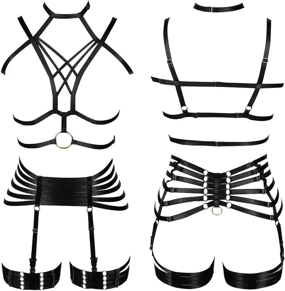 Full Harness Garter Bra Set Lingerie Women Cage Punk Gothic Belt Festival Rave Plus Size Dance Photography Clothing
