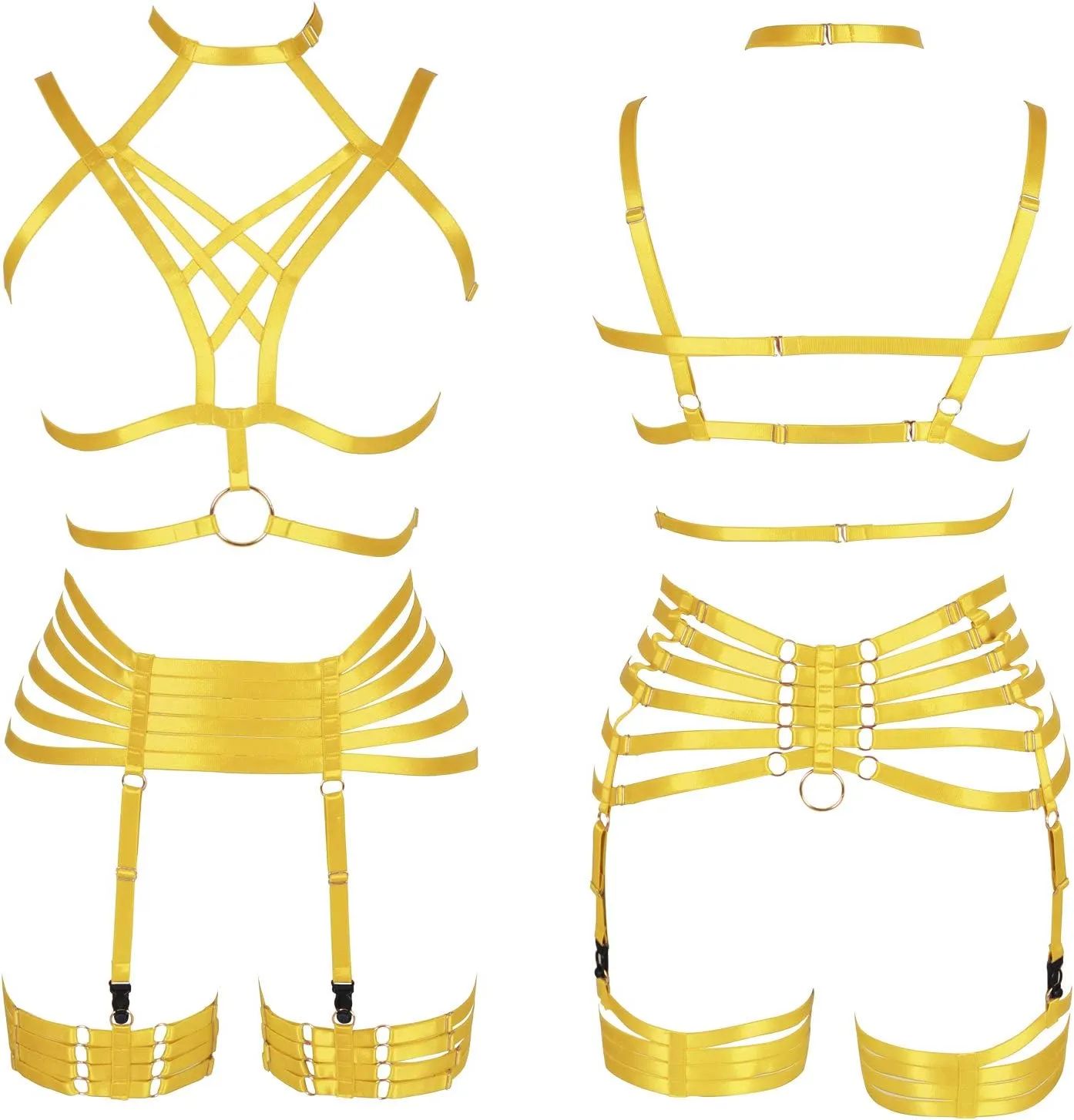 Full Harness Garter Bra Set Lingerie Women Cage Punk Gothic Belt Festival Rave Plus Size Dance Photography Clothing