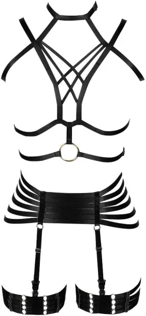 Full Harness Garter Bra Set Lingerie Women Cage Punk Gothic Belt Festival Rave Plus Size Dance Photography Clothing