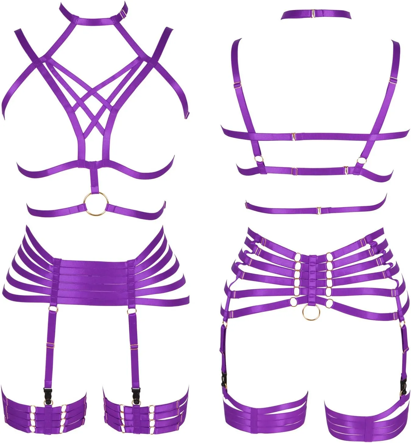 Full Harness Garter Bra Set Lingerie Women Cage Punk Gothic Belt Festival Rave Plus Size Dance Photography Clothing