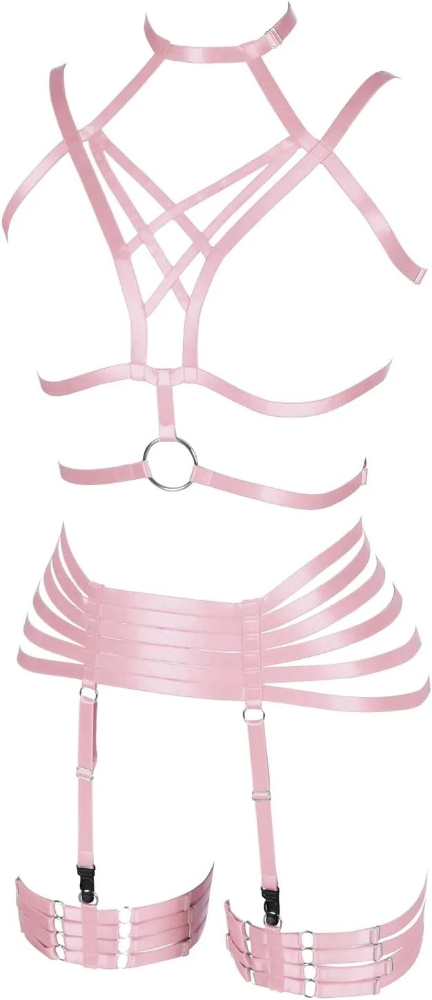 Full Harness Garter Bra Set Lingerie Women Cage Punk Gothic Belt Festival Rave Plus Size Dance Photography Clothing