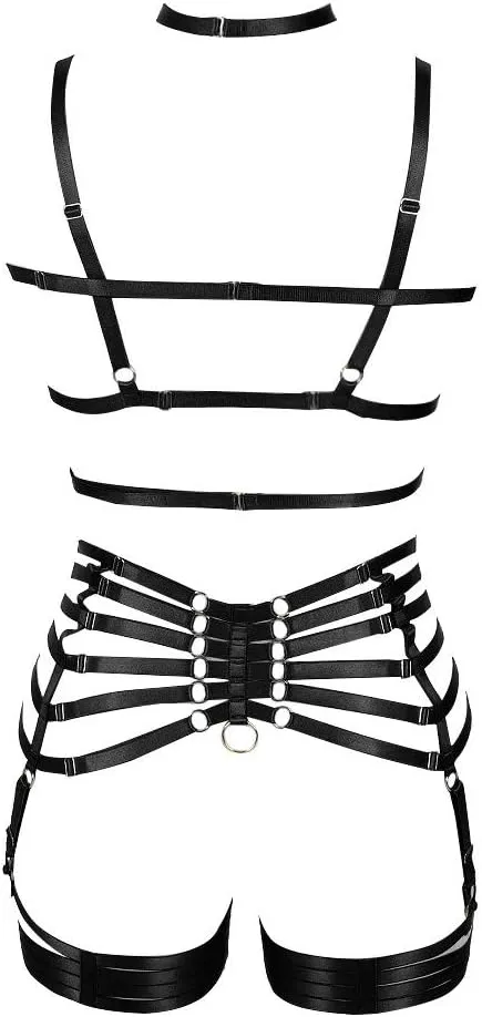 Full Harness Garter Bra Set Lingerie Women Cage Punk Gothic Belt Festival Rave Plus Size Dance Photography Clothing