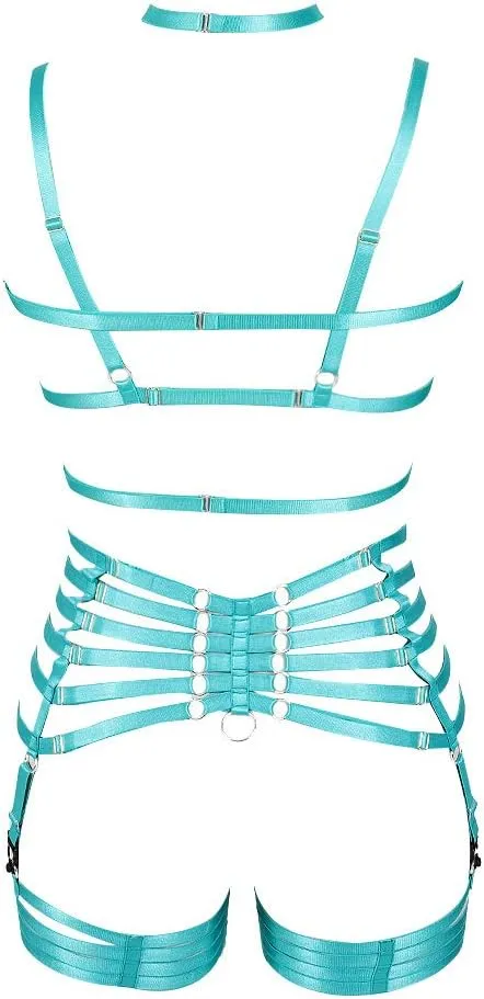 Full Harness Garter Bra Set Lingerie Women Cage Punk Gothic Belt Festival Rave Plus Size Dance Photography Clothing