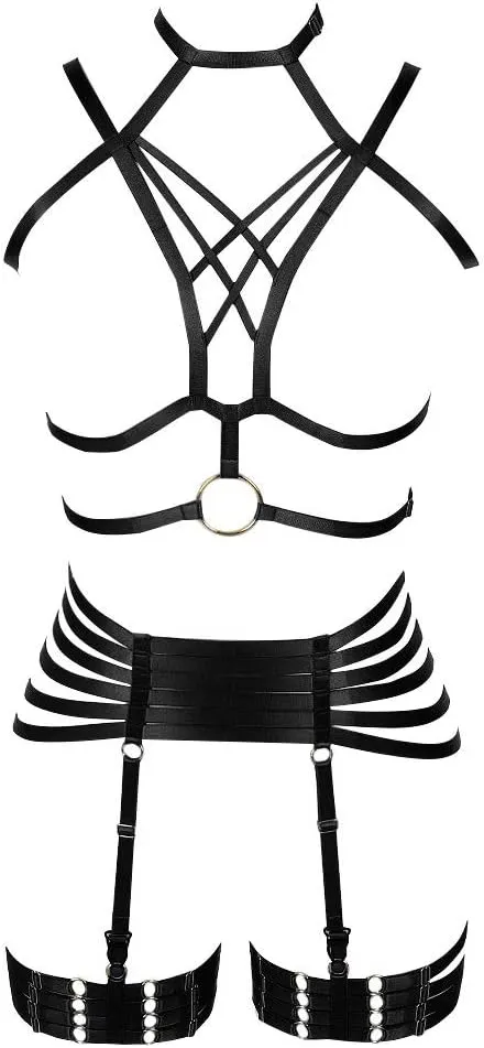 Full Harness Garter Bra Set Lingerie Women Cage Punk Gothic Belt Festival Rave Plus Size Dance Photography Clothing