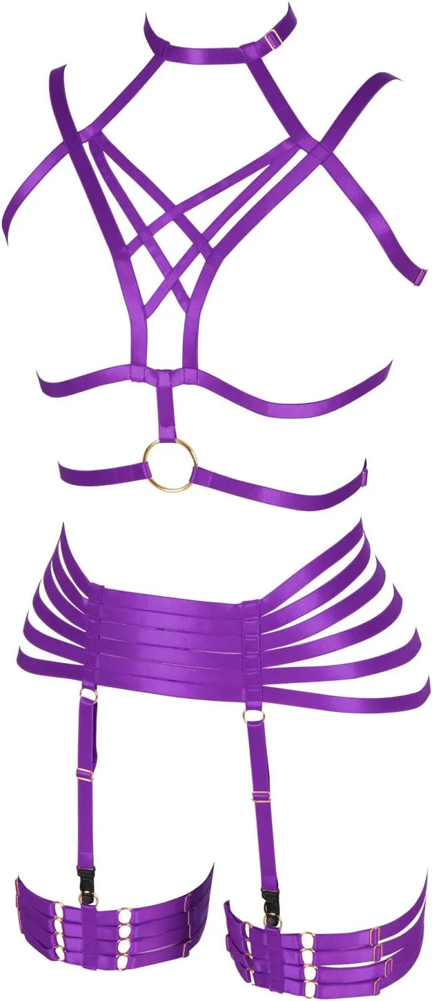 Full Harness Garter Bra Set Lingerie Women Cage Punk Gothic Belt Festival Rave Plus Size Dance Photography Clothing