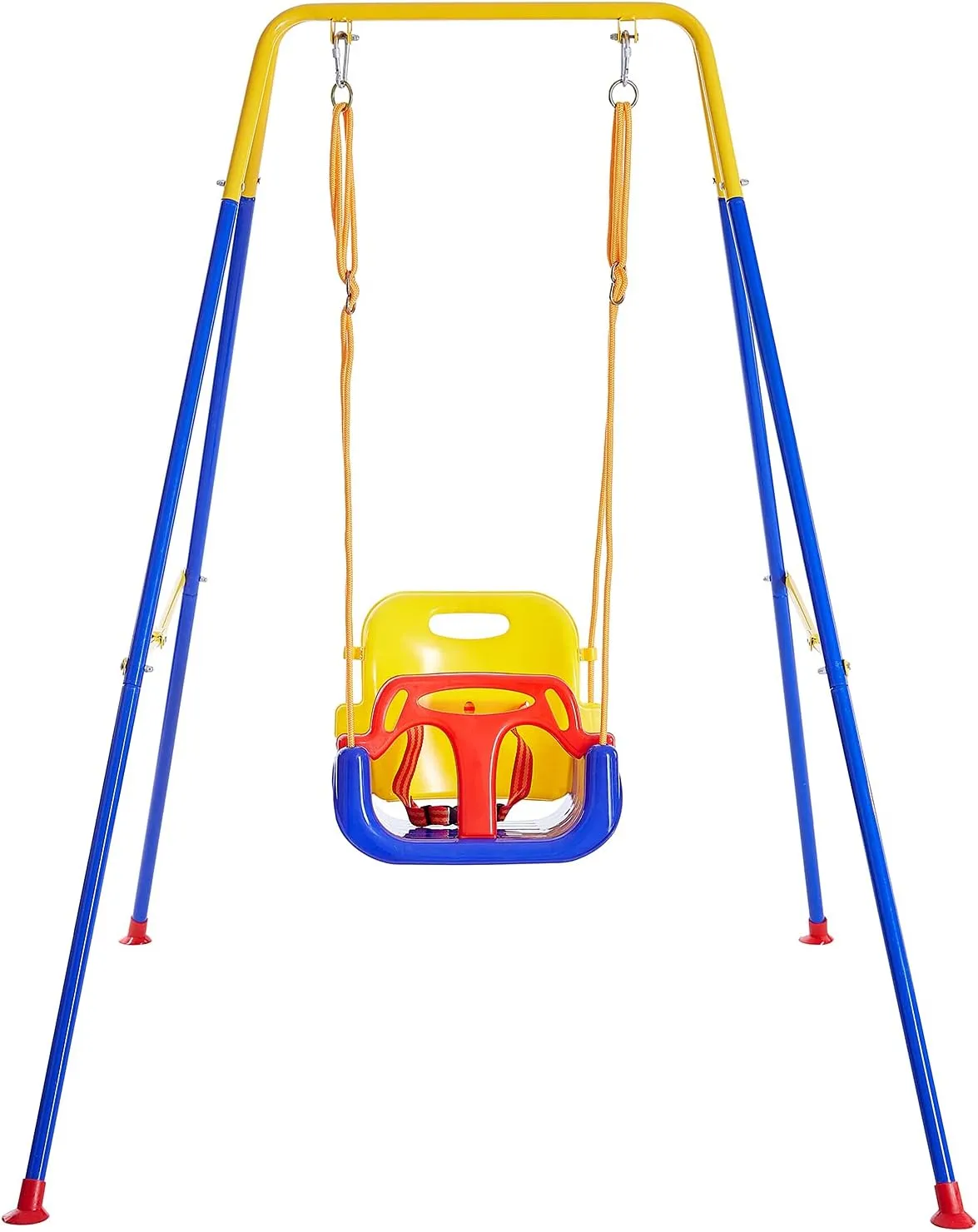 FUNLIO 3-in-1 Toddler Swing Set with 4 Sandbags, Indoor/Outdoor Baby Swing with Foldable Metal Stand, Kids Swing Set for Backyard, Clear Instructions, Easy to Assemble & Store