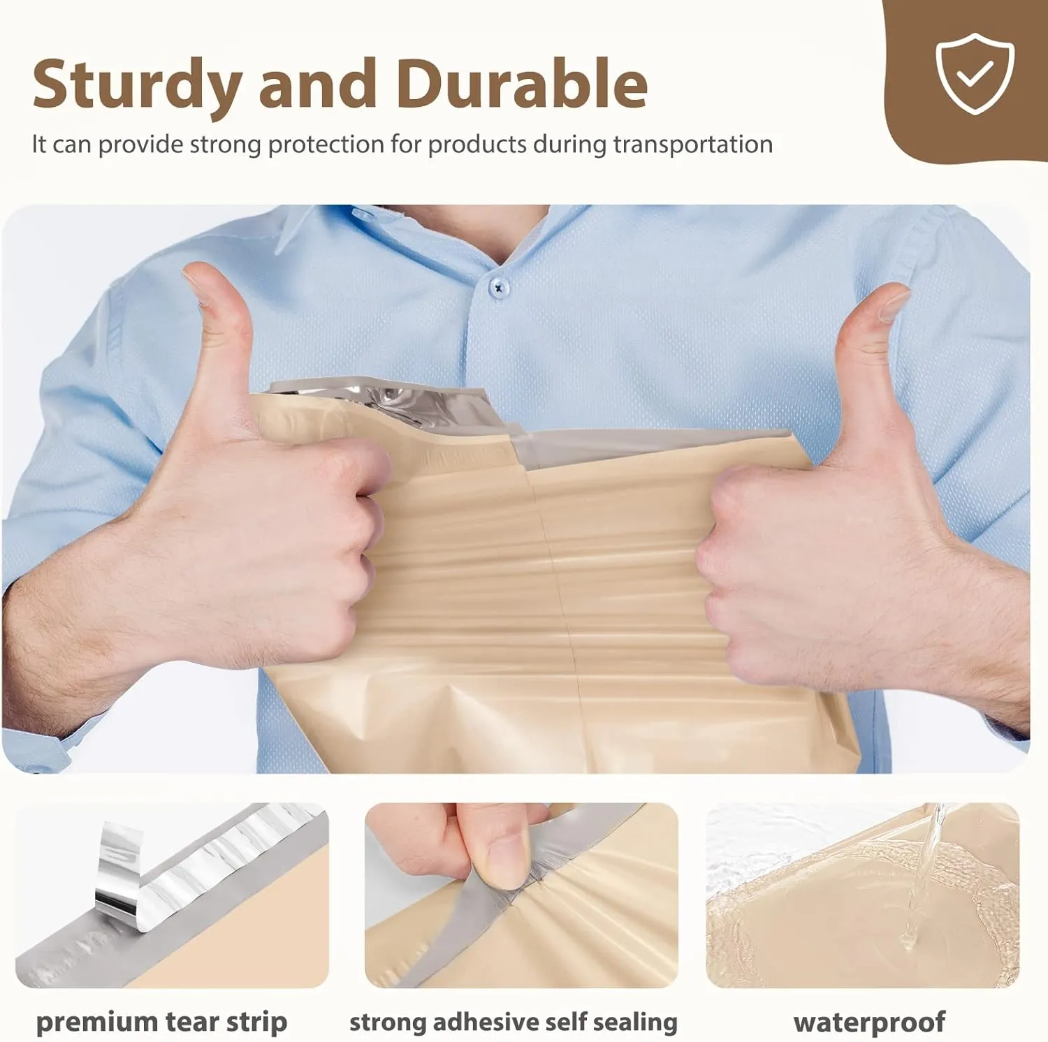 Fuxury Poly Mailers 10x13 Inch 100 Pcs, Waterproof Shipping Bags for Clothing, Strong Adhesive Shipping Envelopes for Small Business Suppliers, Self Seal Mailers Poly Bags Mailing Envelopes Beige