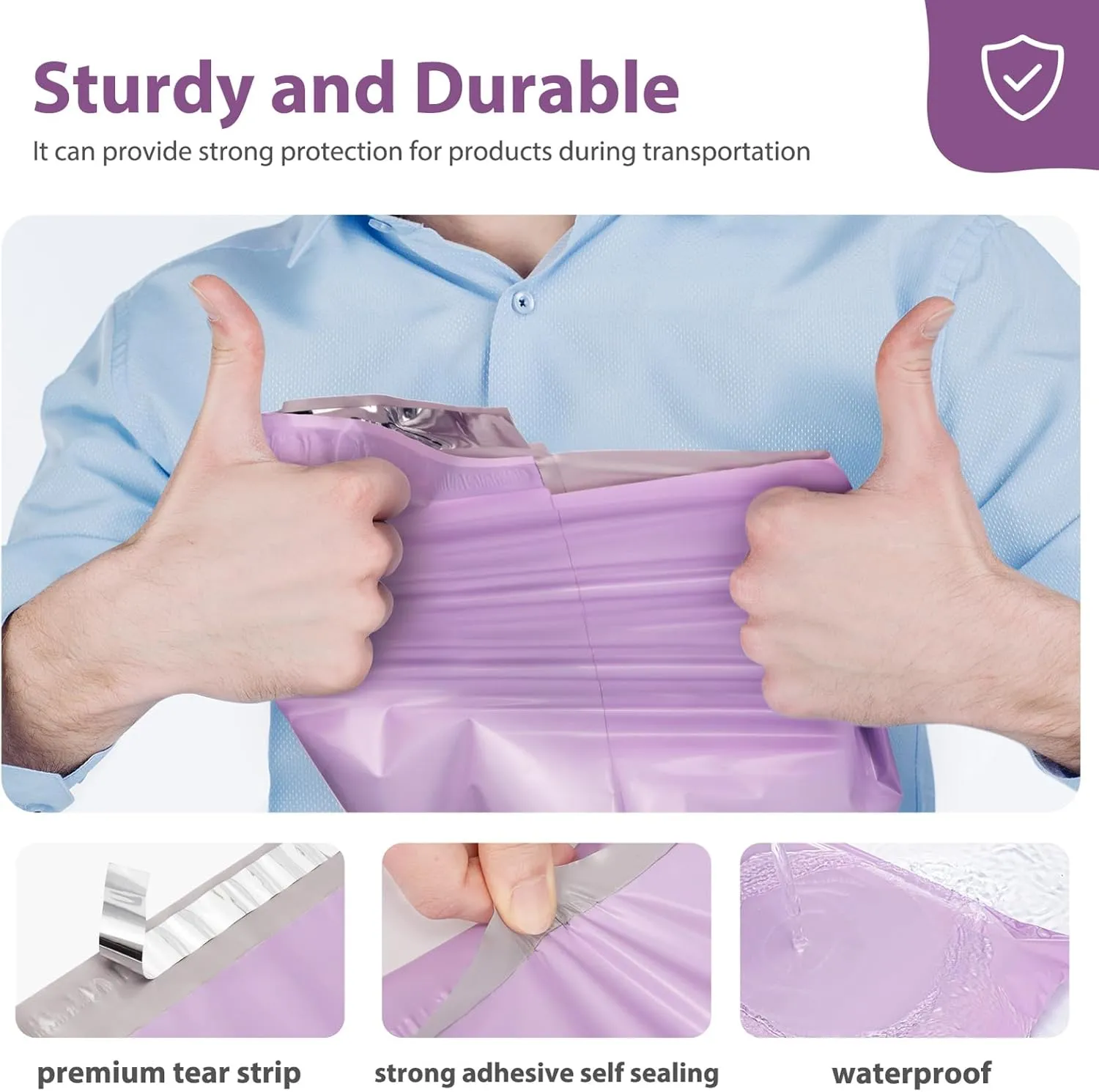 Fuxury Poly Mailers 12x15.5Inch 50 Pcs, Waterproof Shipping Bags for Clothing, Strong Adhesive Shipping Envelopes for Small Business Suppliers, Self Seal Mailers Poly Bags Mailing Envelopes Purple