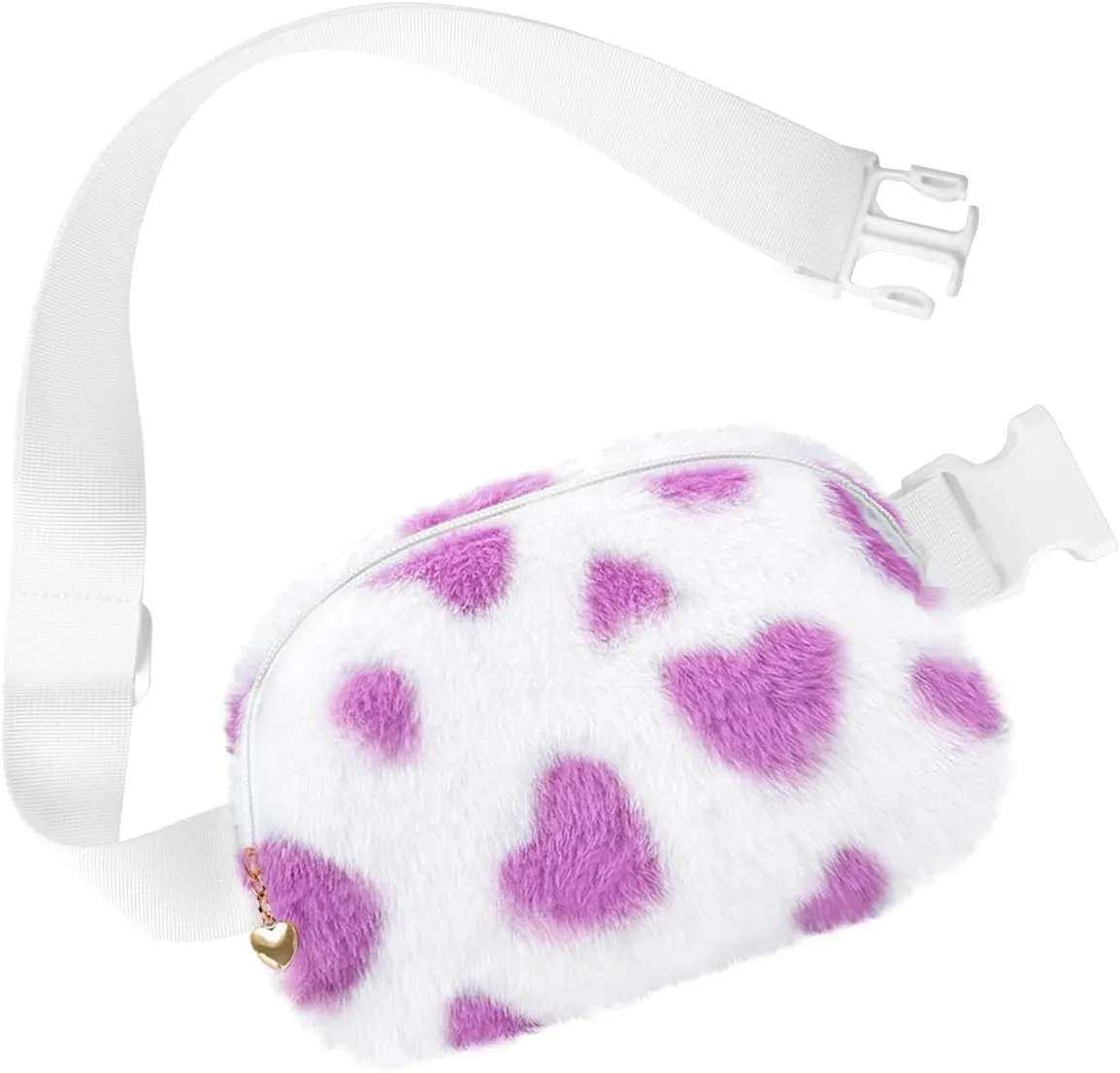 Fuzzy Belt Bag Waist Fanny Pack for Girls Cute Lovely Heart Waist Packs Crossbody Bags for Women Trendy Teen Girl Kids Daughter Sister Her Preppy Girly Stuff Fuzzy Plush Waist Pack Bag, Purple