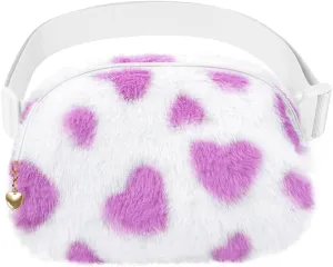 Fuzzy Belt Bag Waist Fanny Pack for Girls Cute Lovely Heart Waist Packs Crossbody Bags for Women Trendy Teen Girl Kids Daughter Sister Her Preppy Girly Stuff Fuzzy Plush Waist Pack Bag, Purple