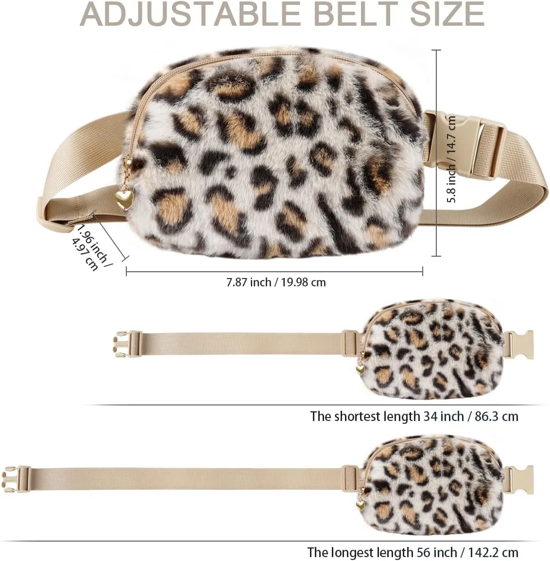 Fuzzy Belt Bag Waist Fanny Pack for Girls Cute Lovely Leopard Waist Packs Crossbody Bags for Women Trendy Teen Girl Kids Daughter Sister Her Preppy Girly Stuff Fuzzy Plush Waist Pack Bag, Cream