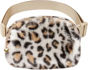 Fuzzy Belt Bag Waist Fanny Pack for Girls Cute Lovely Leopard Waist Packs Crossbody Bags for Women Trendy Teen Girl Kids Daughter Sister Her Preppy Girly Stuff Fuzzy Plush Waist Pack Bag, Cream