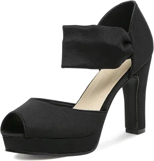 GATUXUS Women's Chunky High Heels Sandals Open Toe Platform Ankle Strappy Sandals Dress Shoes