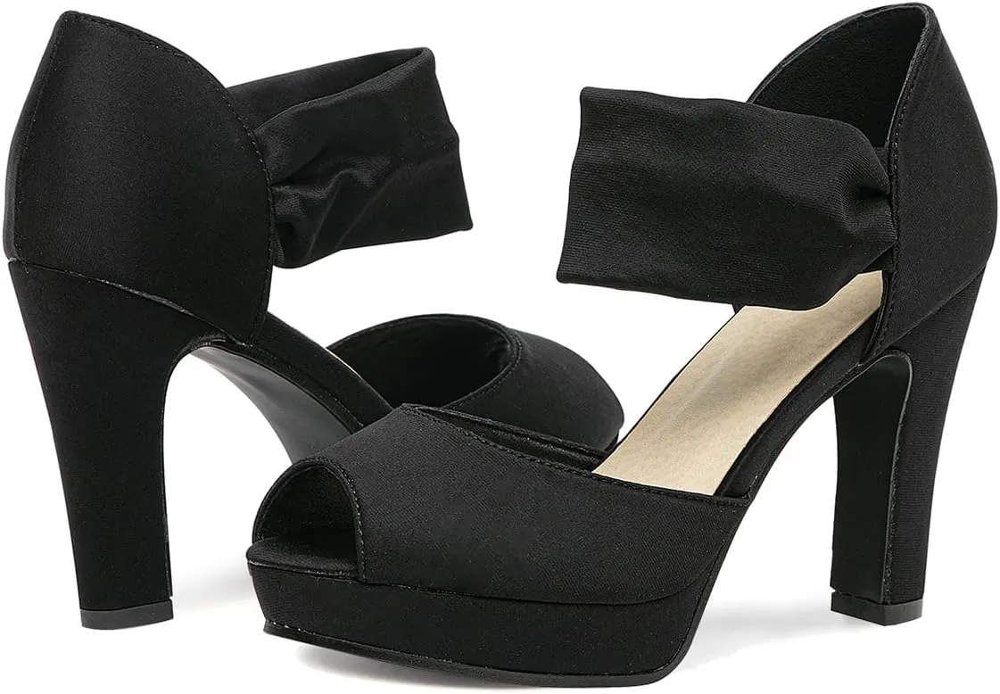GATUXUS Women's Chunky High Heels Sandals Open Toe Platform Ankle Strappy Sandals Dress Shoes