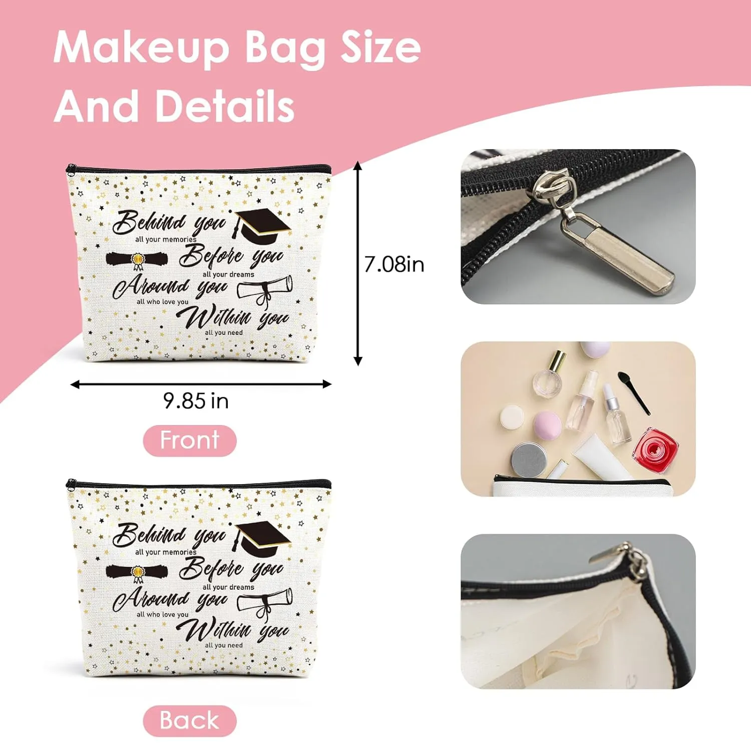 Girls 2025 Graduation Gift - Set of 6 College School Congratulation Graduates Pink Gifts Box Card Makeup Bags Bookmark Scented Candle Bracelet Keychain Present for Her Girl Daughter Students