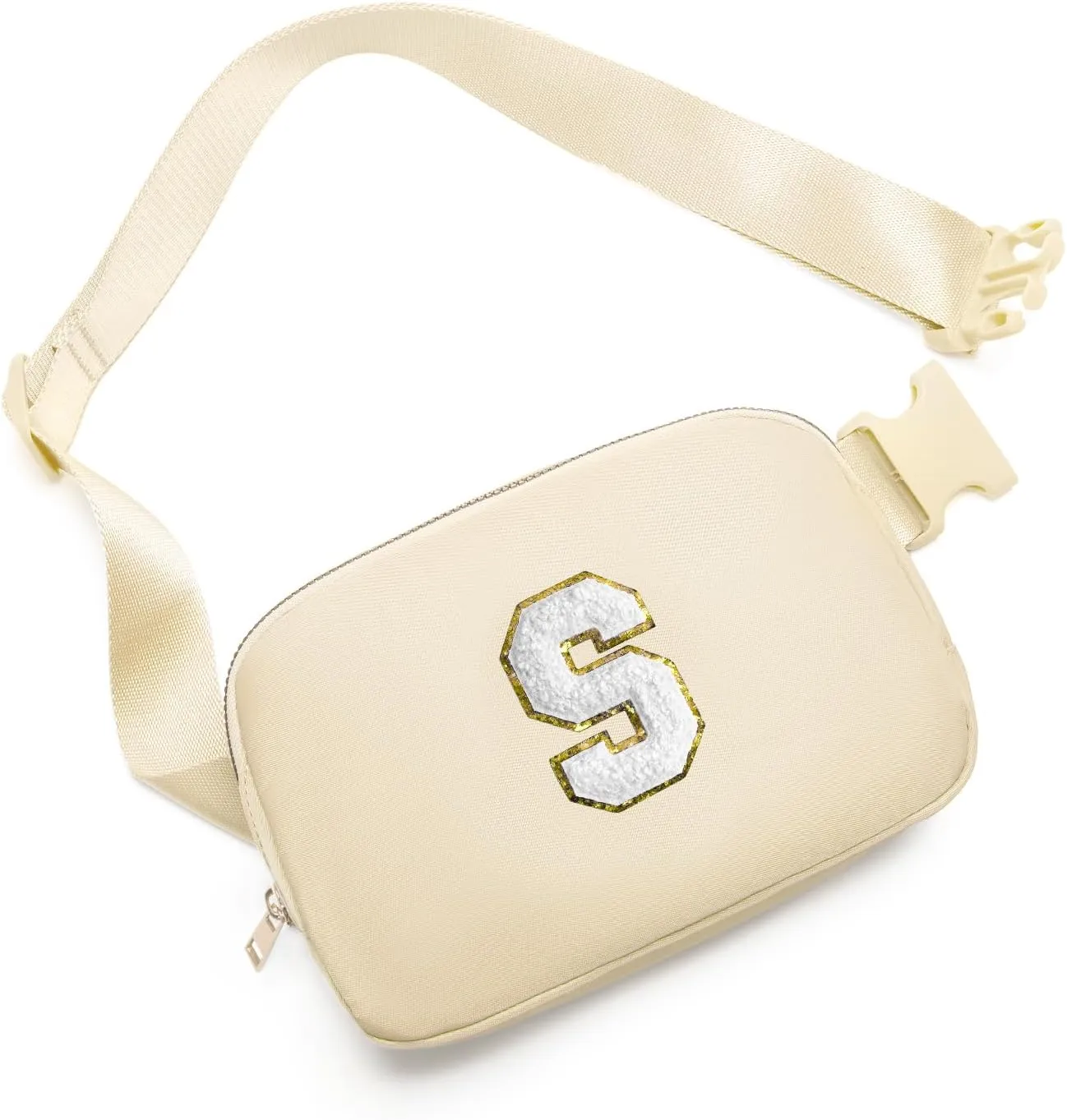 Gitus Birthday Gifts for 8 9 10 11 12 13 Year Old Girls Personalized Fanny Pack Crossbody Bags with Initial Letter Patch Belt Bag for Teen Girls Cute Trendy Stuff Travel Essentials (Beige-S)