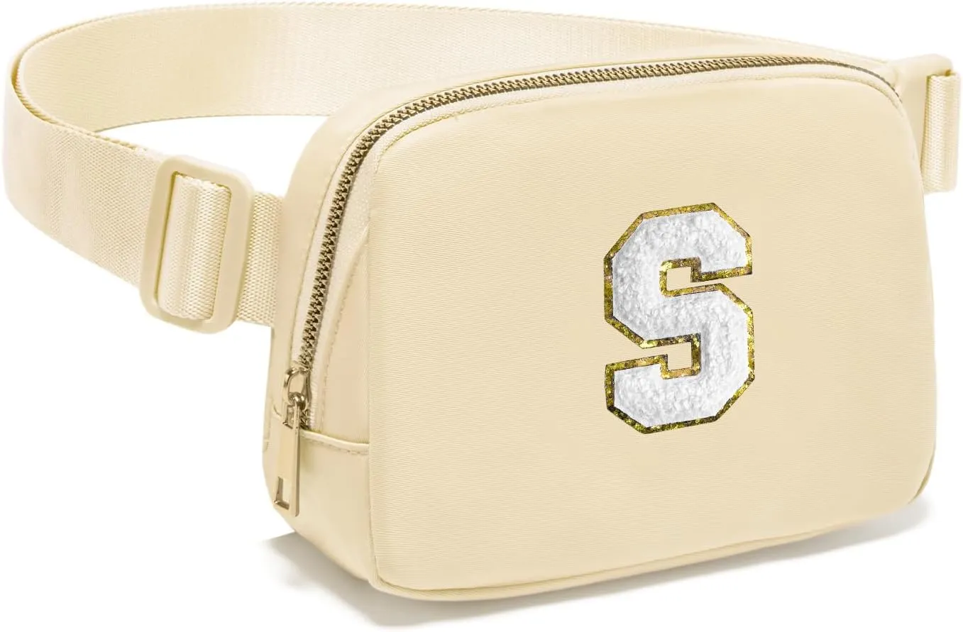 Gitus Birthday Gifts for 8 9 10 11 12 13 Year Old Girls Personalized Fanny Pack Crossbody Bags with Initial Letter Patch Belt Bag for Teen Girls Cute Trendy Stuff Travel Essentials (Beige-S)