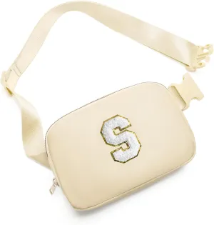 Gitus Birthday Gifts for 8 9 10 11 12 13 Year Old Girls Personalized Fanny Pack Crossbody Bags with Initial Letter Patch Belt Bag for Teen Girls Cute Trendy Stuff Travel Essentials (Beige-S)