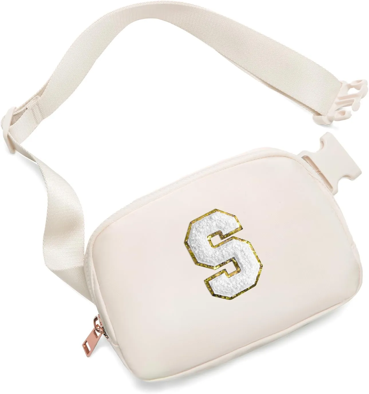 Gitus Birthday Gifts for 8 9 10 11 12 13 Year Old Girls Personalized Fanny Pack Crossbody Bags with Initial Letter Patch Belt Bag for Teen Girls Cute Trendy Stuff Travel Essentials (Ivory-S)