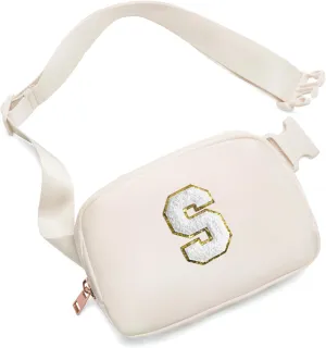 Gitus Birthday Gifts for 8 9 10 11 12 13 Year Old Girls Personalized Fanny Pack Crossbody Bags with Initial Letter Patch Belt Bag for Teen Girls Cute Trendy Stuff Travel Essentials (Ivory-S)