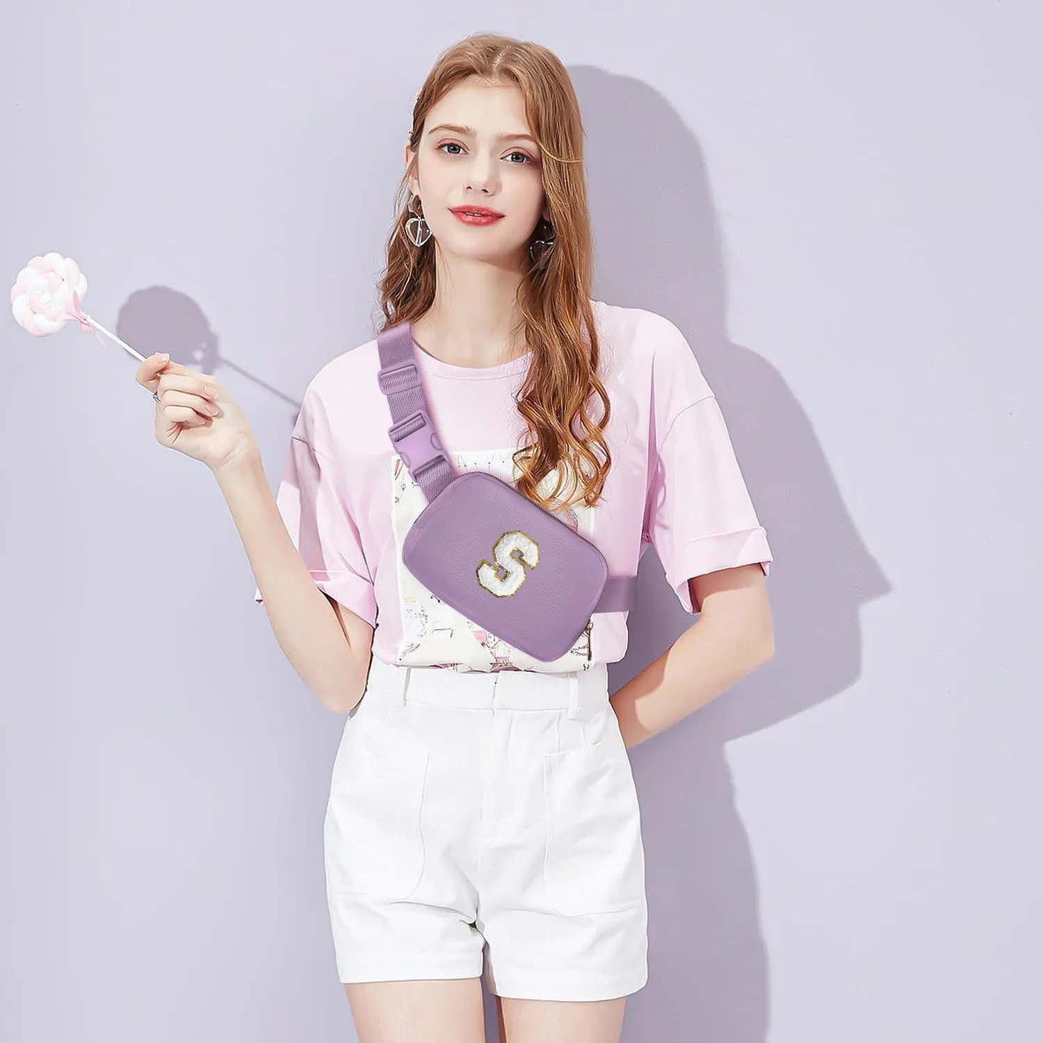 Gitus Birthday Gifts for 8 9 10 11 12 13 Year Old Girls Personalized Fanny Pack Crossbody Bags with Initial Letter Patch Belt Bag for Teen Girls Cute Trendy Stuff Travel Essentials (Lavender-S)