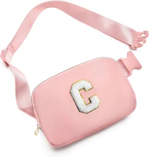Gitus Birthday Gifts for 8 9 10 11 12 13 Year Old Girls Personalized Fanny Pack Crossbody Bags with Initial Letter Patch Belt Bag for Teen Girls Cute Trendy Stuff Travel Essentials (LightPink-C)
